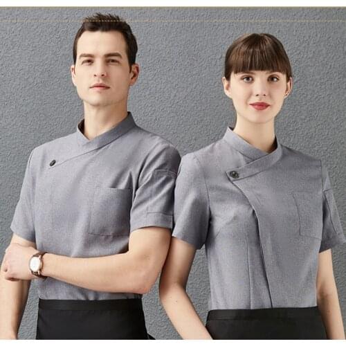 Chef Coat Short Sleeve Men Women Kitchen Cook Jacket Restaurant Hotel Cafe Waiter Uniform