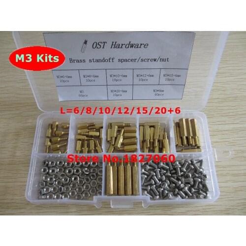 180pcs M3 PCB Hex Male Female Threaded Brass Spacer Standoffs/ Screw /Nut Assortment Kits M3*6/8/10/12/15/20+6mm