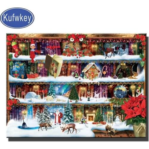 Fantasy Wonderland Bookshelf diamond painting cross stitch Full Square/Round diamond embroidery Christmas Snow Home Art
