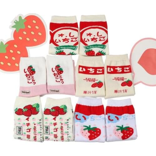 Ichigo~Strawberry Super Cute Cotton Socks White Pink Red Comfortable Ankle Socks Kawaii Japanese Style Socks Lolita Mori Girl