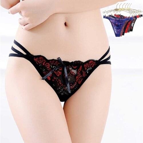 2020 Fashion New Sexy Underwear Lace Bow Panties Opaque Super Thin Hollow Womens Thongs and G String Briefs Free Size 6 Colors