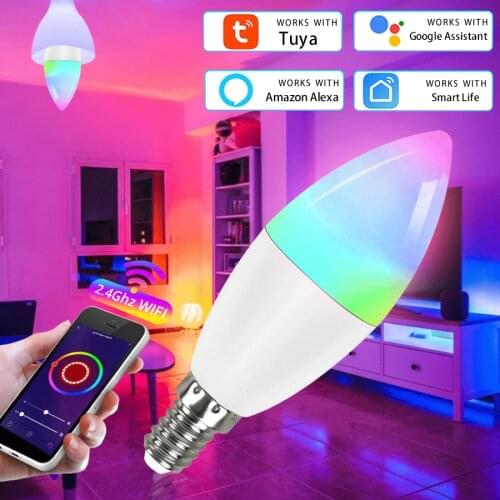 Tuya Smart Wifi LED Bulb E14 Alexa Lamp RGB WW CW Dimmable 5W 7W 9W Candle Light for Home Voice Control Works with Google Home