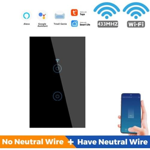 Smart Wifi Touch Switch No Neutral Wire Required Smart Home 1/2/3/4 Gang Light Switch 220V Support Alexa Tuya App 433RF Remote