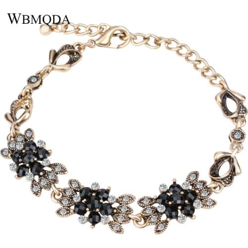 Wbmqda Vintage Gold Chain Bracelet Fashion Turkey Jewelry Adjustable Length Black Bowknot Charms Bracelets For Women 2018 New