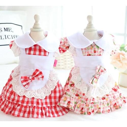Maid Skirt Dog Clothes Sweet Dress for Dogs Clothing Pet Outfits Cute Spring Summer Yorkies Print Pink Girl Ropa Para Perro