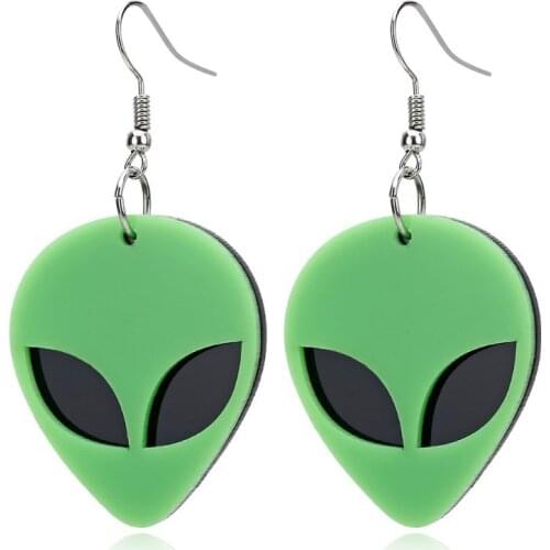 New Arrival Fashioin Funny UFO Alien Green Acrylic Drop Earrings for Female Trendy Unique Dangle Earrings Cool Punk Brincos 2019