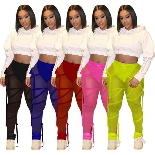 ZKYZWX Sexy Mesh Sheer Pants Women High Waist Summer Clothes Night Club Bodycon Trousers Loungewear Outfits for Women Joggers