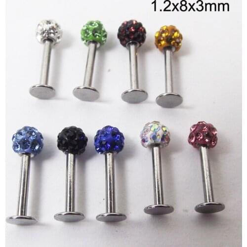 1Piece 16G 1.2*8*3mm Full Crystal Ball Lip Ring Labret Tragus Rings Barbell Body Piercing Jewelry 2019 New Arrival