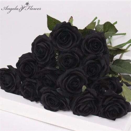 PU real touch artificial black rose tulip gorgeous latex flower stamens wedding fake flower dcor home party memorial 15PCS/LOT