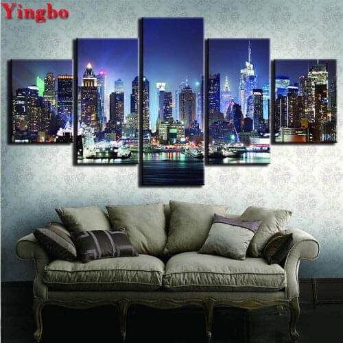 5D DIY diamond painting 5 Pieces World Famous City Building Scenery Full square round dirllembroidery Cross stitch Home Decor