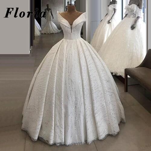 Shiny Bling Glitter Ball Gown Wedding Dresses 2021 Off the Shoulder Custom Made Satin Bridal Gowns Bride Dress Vestido De Noiva