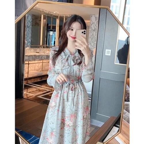 Bohemian Chiffon Women Dress 2020 Autumn Ruffles Flare Sleeve Ladies Vestidos Bow Long Sleeve Female Robe Plus Size 4XL Dresses