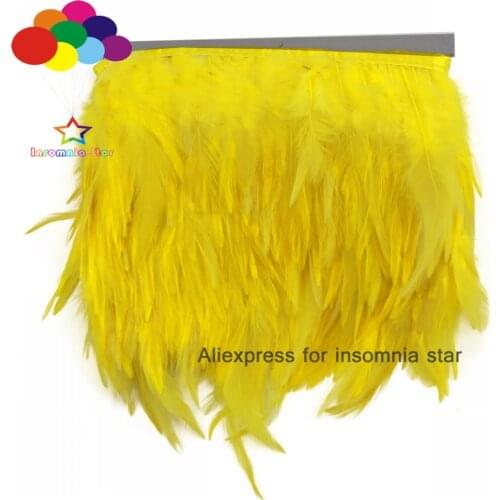 Top 1/10meter yellow Rooster Tail Feathers 8-12cm wide cock Cloth Sideband for Clothing Wedding Party trims DIY Scarf