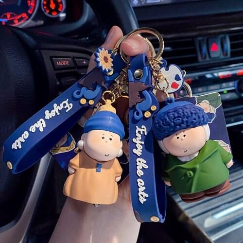 Cartoon Moon and Half Artist Keychain Fashion Car Bag Pendant Key Ring Creative Key Chains Gift Ornament for Women Couple