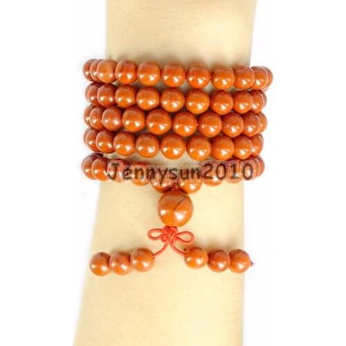 Natural Red Jas-per 8mm Gem Stone Buddhist 108 Beads Prayer Mala Multi-Purpose Stretchy Bracelet Necklace 2Strands/Pack