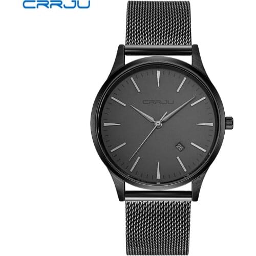 CRRJU black Watch Men Watches Top Brand Luxury Famous Wristwatch Male Clock Black Quartz Wrist Watch Calendar Relogio Masculino