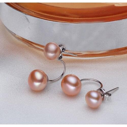 Daking Fashion pearl earrings 925 sterling silver,Double natural freshwater pearl,Personality and elegant
