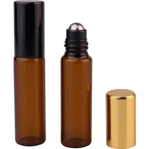 10/30pcs 1/2/3/5/10ml Amber Glass Roll-on Bottles with Stainless Steel Roller Balls Essential Oil Roller Bottles