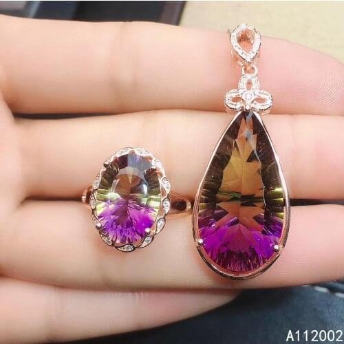 KJJEAXCMY fine jewelry Ametrine 925 sterling silver new women gemstone pendant necklace chain ring set luxury popular