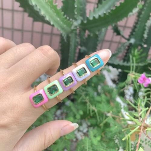 10Pcs Luxury green cubic zircon pave rings enamel colorful cuff ring for Punk Hip Hop Gold Ring Fashion Jewelry