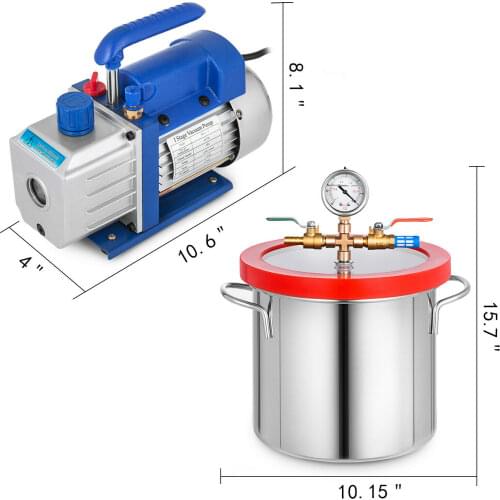 3CFM Vacuum Pump Kit with 2 Gallon Single Stage HVAC Lab Vacuum Chamber