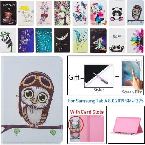 Cute Pattern Leather Case For Samsung Tab A 8.0 SM-T290 SM-T295 Tablet Cover For Galaxy Tab A 8.0 2019 T295 Owl Case Fundas