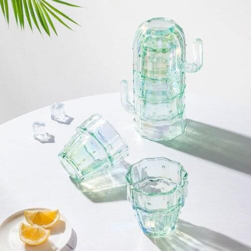 Creative Cactus Glass Water Cup Simple Household Beer Whiskey Brandy Vodka Glass Cup Combination 6 Heat-resistant Tea Cups