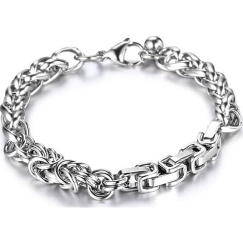 Hot Fashion Women Men Silver Color Stainless Steel Simple Punk Chain Lock Weave Bracelet Jewelry