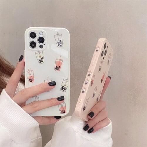 Cute Milk Tea Phone Case For iPhone X XS XR 11 12 Pro MAX 6 7 8 Plus Capa Back Covers Best Gift Phone Cases