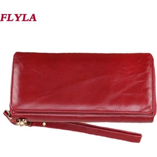 Multi-function Womens Leather Wallet Long Rifd Multi-card Slot Large Capacity Mobile Phone Clutch