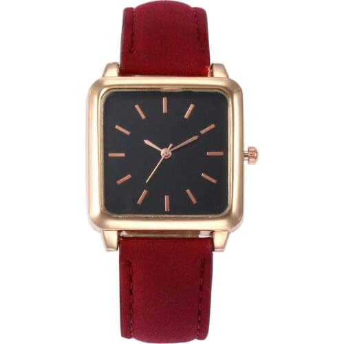 Fashion Square Dial Analog Faux Leather Band Women No Number Quartz Wrist Watch