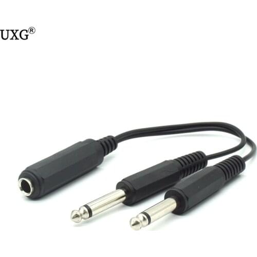 20cm 1/4" Female Socket to 2 x Male 1/4" 6.35mm Mono Plug Audio Cable