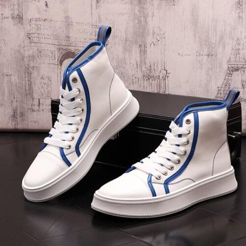 Concise Mens White Casual Comfort Shoes Round Toe Lace Up High Top Trending Leisure Platform British Daily Sport Zapatos ERRFC