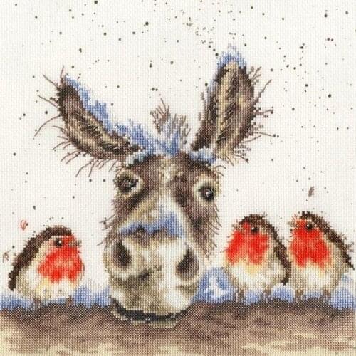 Cross stitch Handmade 14CT Counted Canvas DIY,Cross-stitch kits,Embroidery Christmas donkey and three little birds 36-32