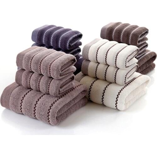 3PCS/Set 100% Cotton stripe Men Towel Set 70*140cm Bath Towel for Adult 2pcs 34*74cm Face Hand Towels terry Gift Towel Set