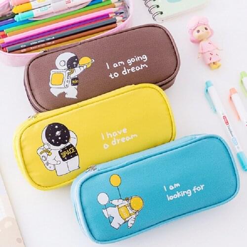 2021 NEW Astronaut Pencil Cases Spaceman Cute Canvas Large Capacity Kawaii Stationery School Supplies Multifunctional Zipper
