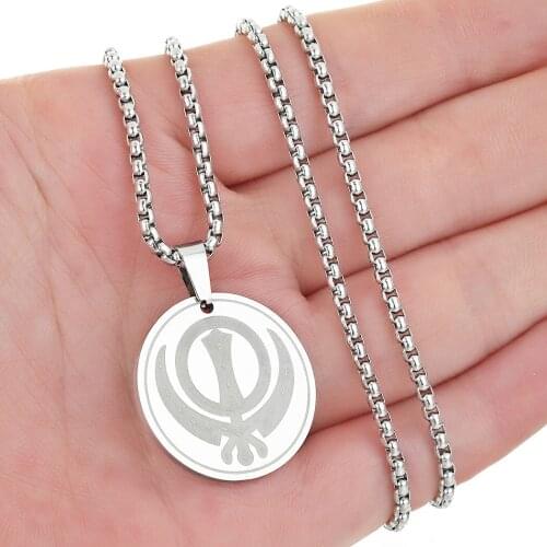 Cxwind Stainless Steel Charm Trendy Sikhism Pendant Necklace Sikh Khanda Sikhs Religious Chain Necklace For women Choker Jewelry