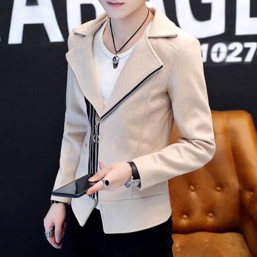 Autumn Winter Mens Wool Blend Jacket Lapel Slim Fit Men Coats Size M-XXXL G012