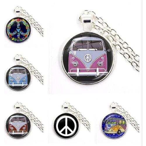 Peace Sign Necklaces Love Bus Surf Van Beach Summer Hippie Peace Car Necklace Retro Vintage Flower Power Hippi Daily Jewelry