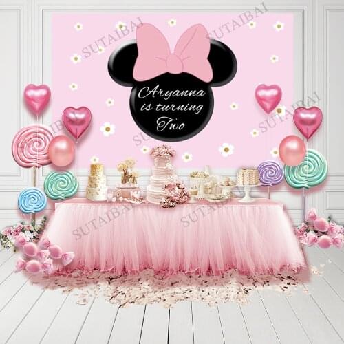 Custom Pink Black Mouse Birthday Party Custom Photo Background Cartoon Child Photography Decoration Backdrop Photo Studio Booth