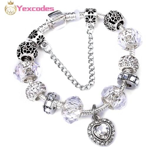 Silver-plated Charm Bracelets And Bracelets With Love Hearts And Flower Beads. Womens Wedding Accessories 16CM-21CM Gift