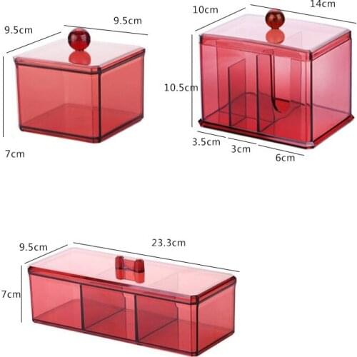 Clear/Burgundy Cotton Pad Storage Box 2/3 Tiers Cotton Swab Organzier Jewelry Storage Case With Lid Desk Storage Case