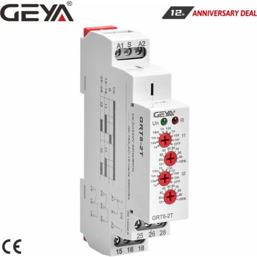 GEYA GRT8-2T Double Delay on Time Relay 220V AC/DC Relay 12V 24V Adjustable on Delay Timers 50/60Hz