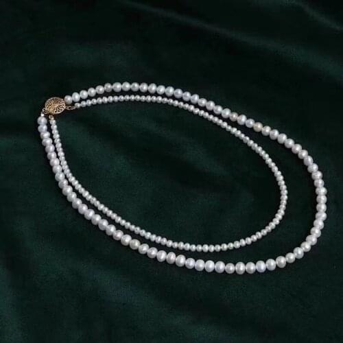 Luxury bridal double layers genuine natural white pearls necklace women high quality gift jewelry can customize length