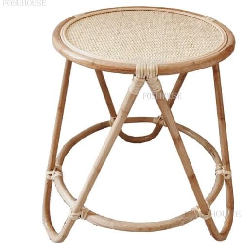 Rattan Small Tea Table Japanese Style Mini Glass Rattan Coffee Tables Side Table Woven Tea Table Combination Round Small Circle