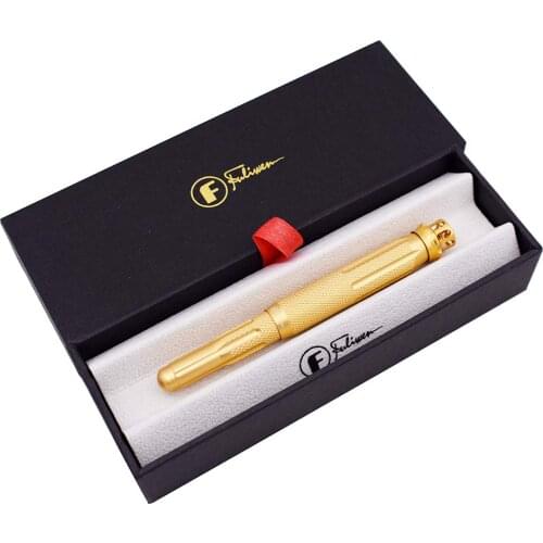 Golden Fuliwen 015 Windmill Metal Aluminum Fountain Pen Rotating Ruby Pen Top EF/F/M Ink Pen, Come with Pen Bag and Gift Box