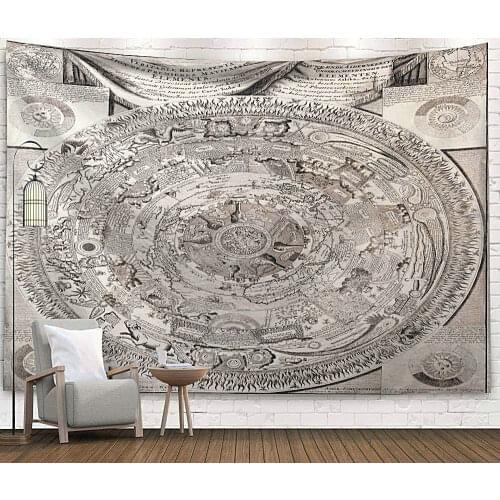 Silver Gray World Map Tapestry Vintage Exotic Summer Plant Nature Frame for Bedroom Photography Wall Decor