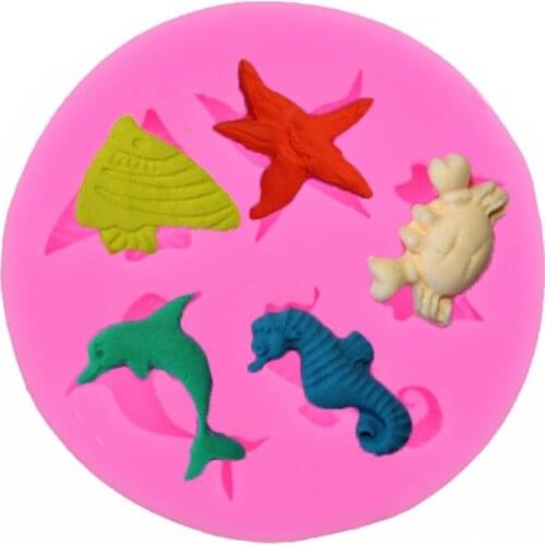 Silicone Mould 3D Seahorse Starfish Dolphin Cake Decorating Silicone Fondant Molds Marine Animals Cake Baking Molds Decor SN1080