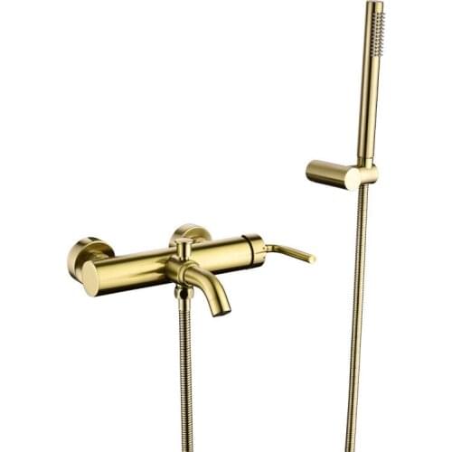 Bathtub Shower Faucet Set Solid Brass Bathroom Shower Mixer Tap With Handheld Shower Wall Mounted Brushed Gold New arrival
