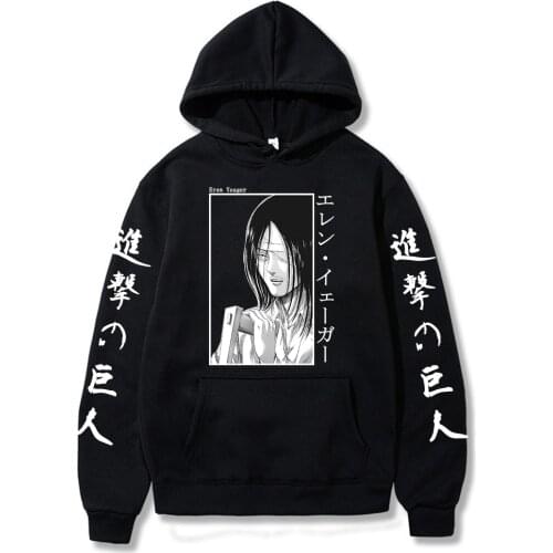 Attack on Titan Hoodie Long Sleeves Eren Jaeger Graphic Loose Pullovers Tops Unisex Clothes